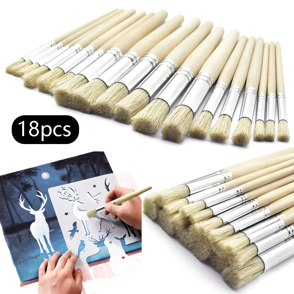 Stencil Paint Brush Set – 3/6/12/18pcs, Wooden Handle