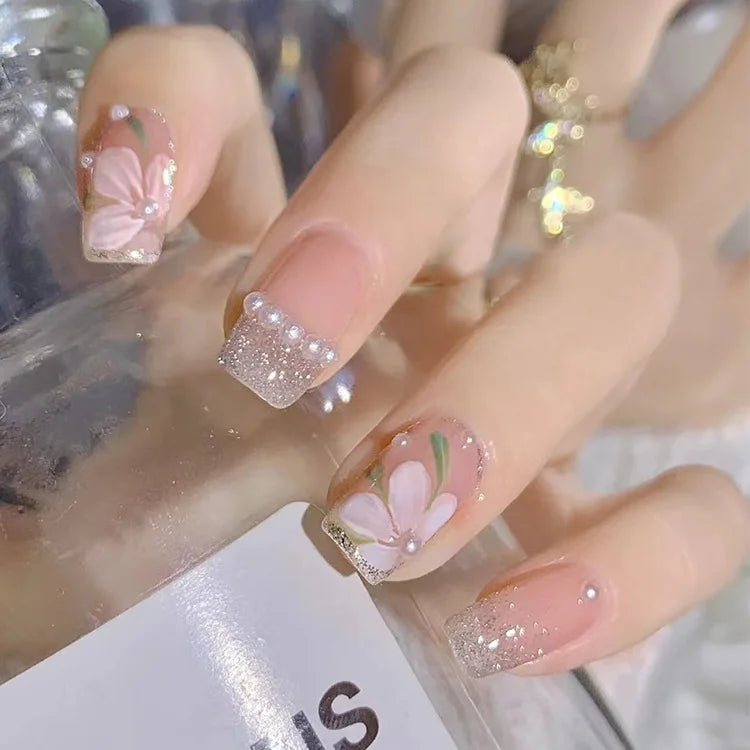24pcs Detachable Short Press on Nails Y2k rhinestone False Nails with Glue Ballet Sweet Cool Girls Artificial False Nails Tips