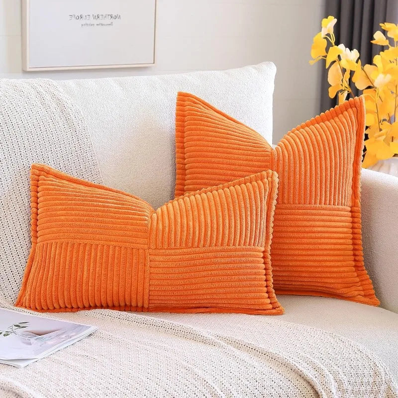 Solid Color Striped Corduroy Pillow Cushion Cover - Minimalist Sofa Backrest Cushion Office Lumbar Support Pillow Case for Nap