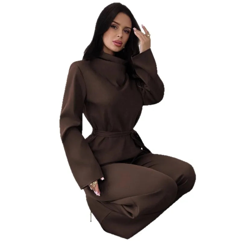 Simple Style Two Piece Outfit 2 Pieces Set For Woman New In Matching Sets Loose Wide Leg Trouser Solid Color All-match Commuting