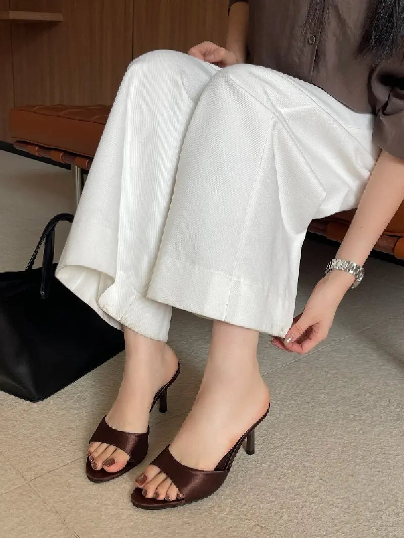 Ladies Slippers Low Heels Woman Summer Sandals Brown High Heels Designer Shoes New Arriavl Plus Size 43 Fashion Slippers Femmes