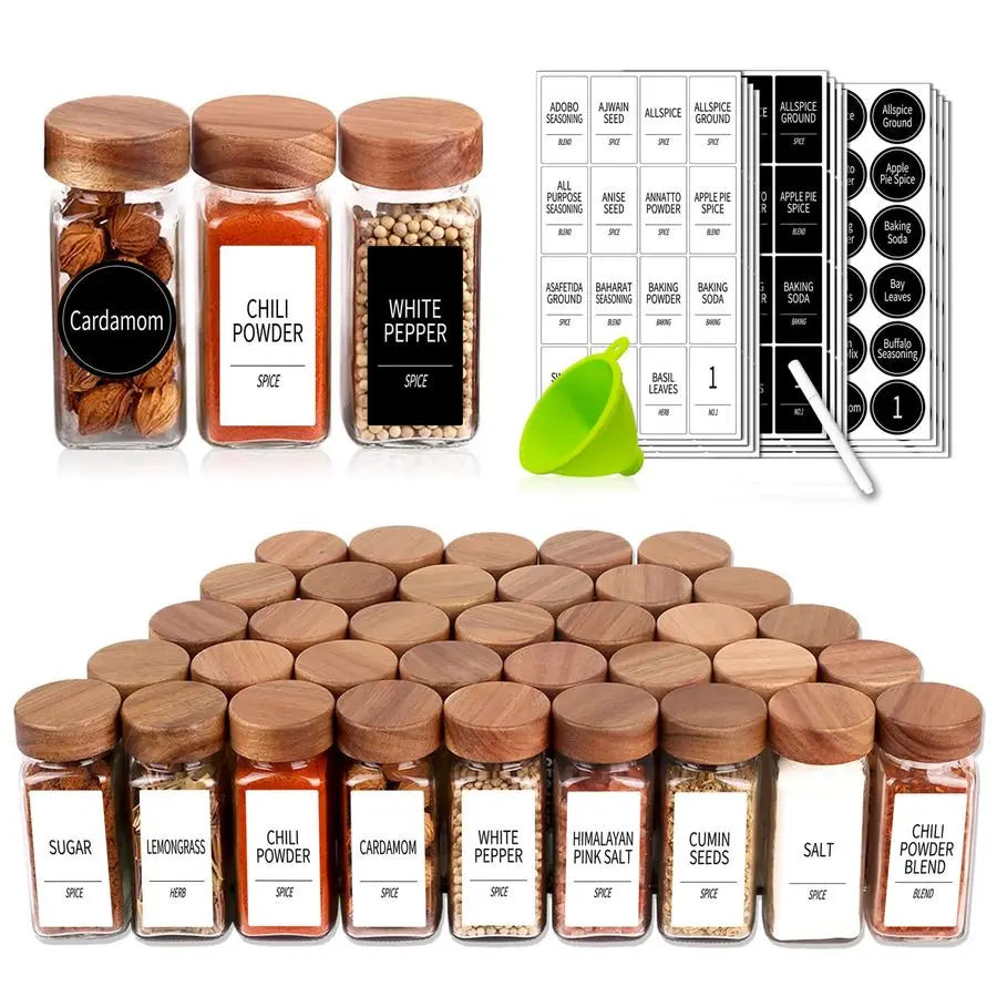 Glass Spice Jar Set with Wooden Lids