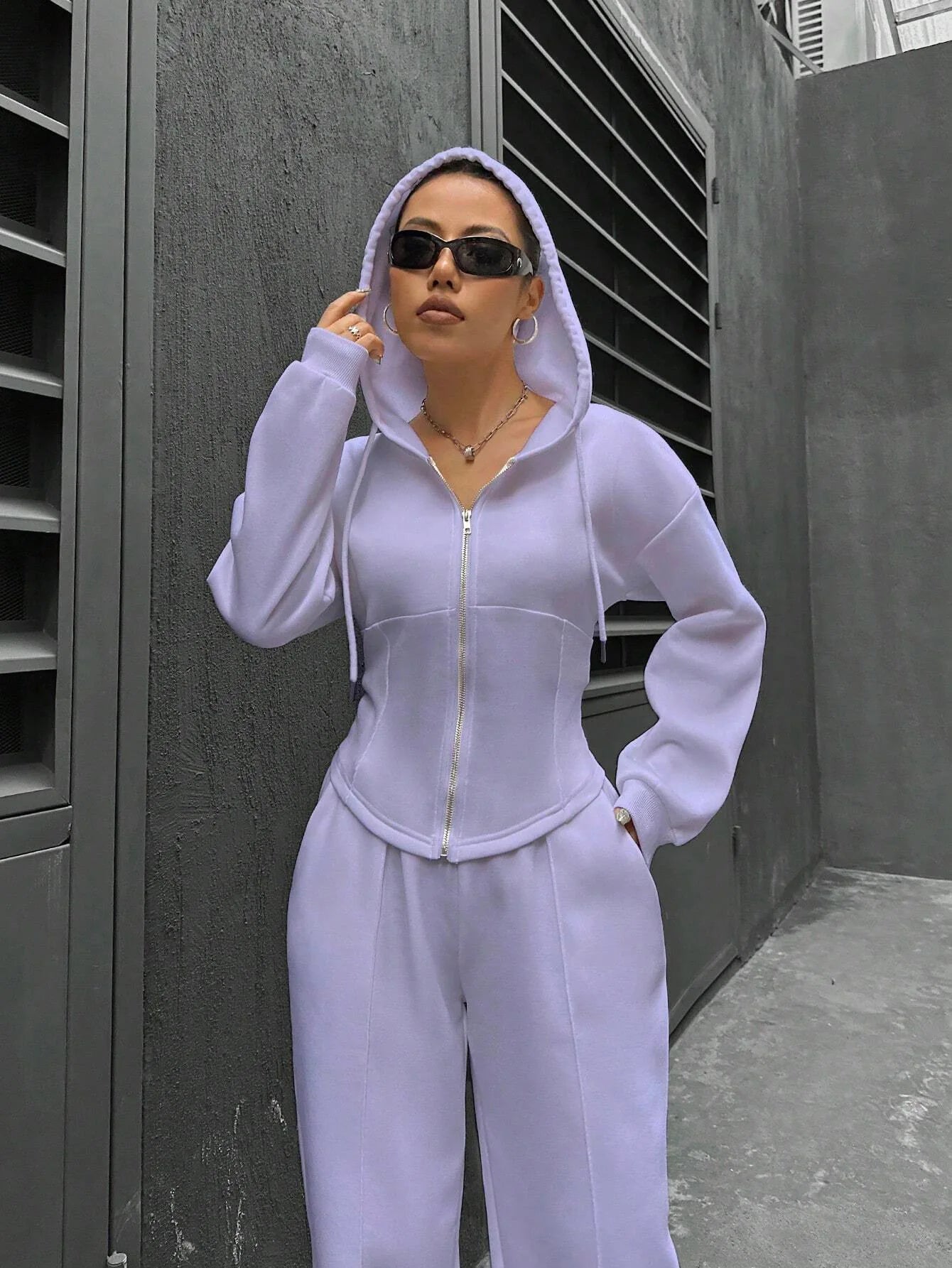 Sweatshirt Two-piece Set Women's Casual Sports Suit Spring Autumn Zip-up Slim Hoodies Short Coat Straight Trousers 2-piece Sets