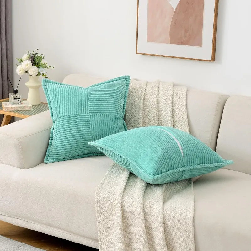 Solid Color Striped Corduroy Pillow Cushion Cover - Minimalist Sofa Backrest Cushion Office Lumbar Support Pillow Case for Nap
