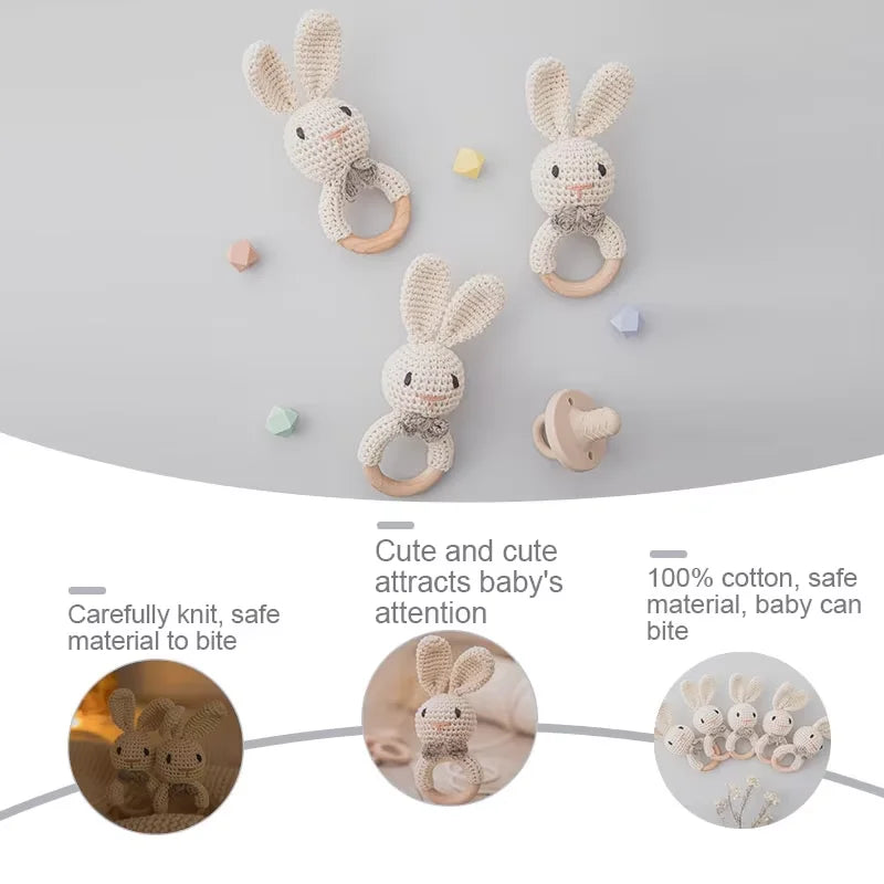 Baby Crochet Rattle & Wooden Teether – Rabbit Toy