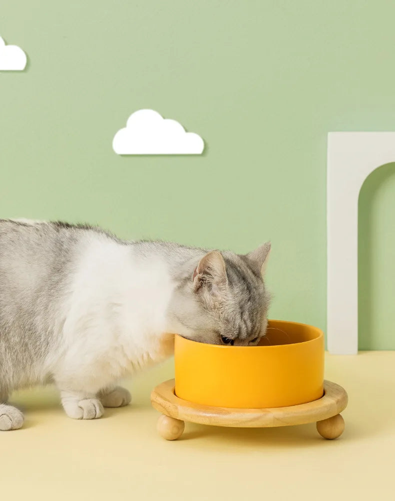 Elevated Pet Bowl with Wood Stand (400/850ml)