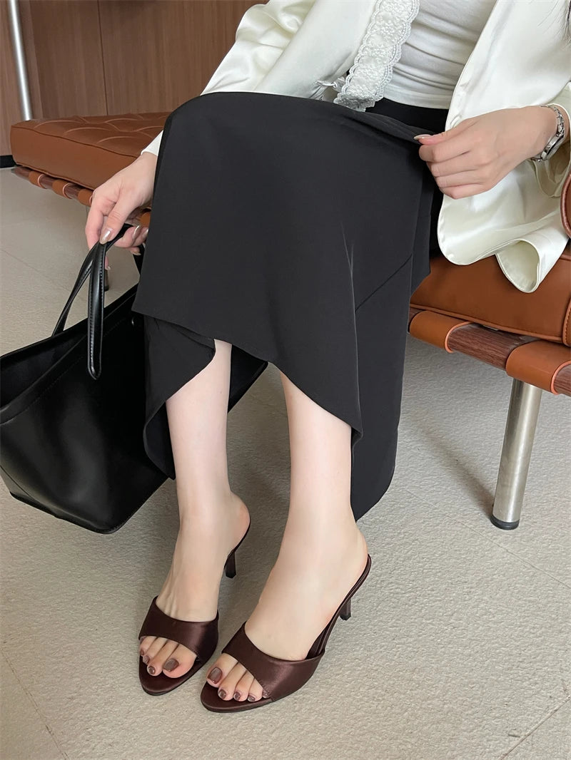 Ladies Slippers Low Heels Woman Summer Sandals Brown High Heels Designer Shoes New Arriavl Plus Size 43 Fashion Slippers Femmes