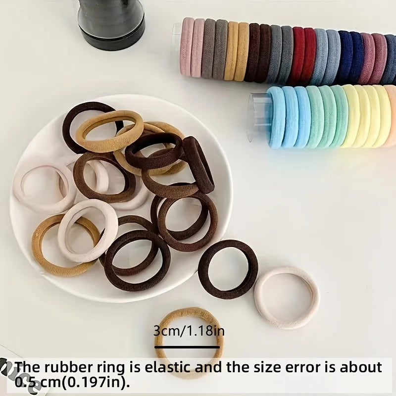 "50/100 PCS Boho Seamless Elastic Hair Ties – Thick, Soft & Durable Ponytail Holders for Women in Solid Colors"