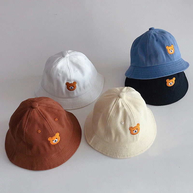 Korean Baby Bucket Hat – Cartoon Bear Sun Cap for Boys & Girls