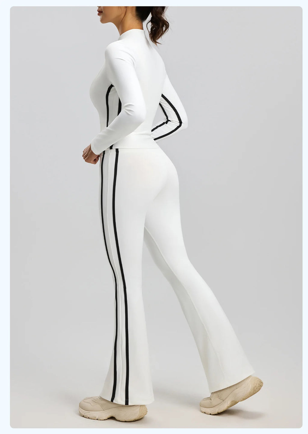 Striped 2pcs Yoga Gym Set Women Long Sleeve Zipper Sport Jacket Hip Lifting Leggings Fitness Running Tops Flare Pants Tracksuit