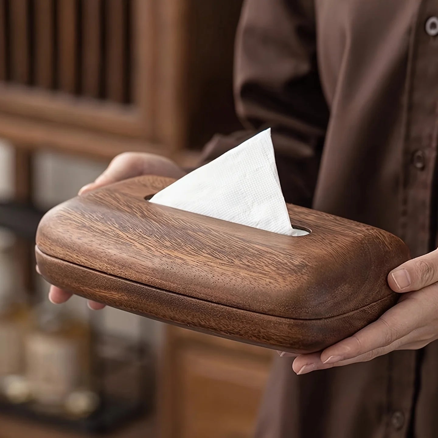 Walnut Wood Tissue Box Holder – Modern Rectangular