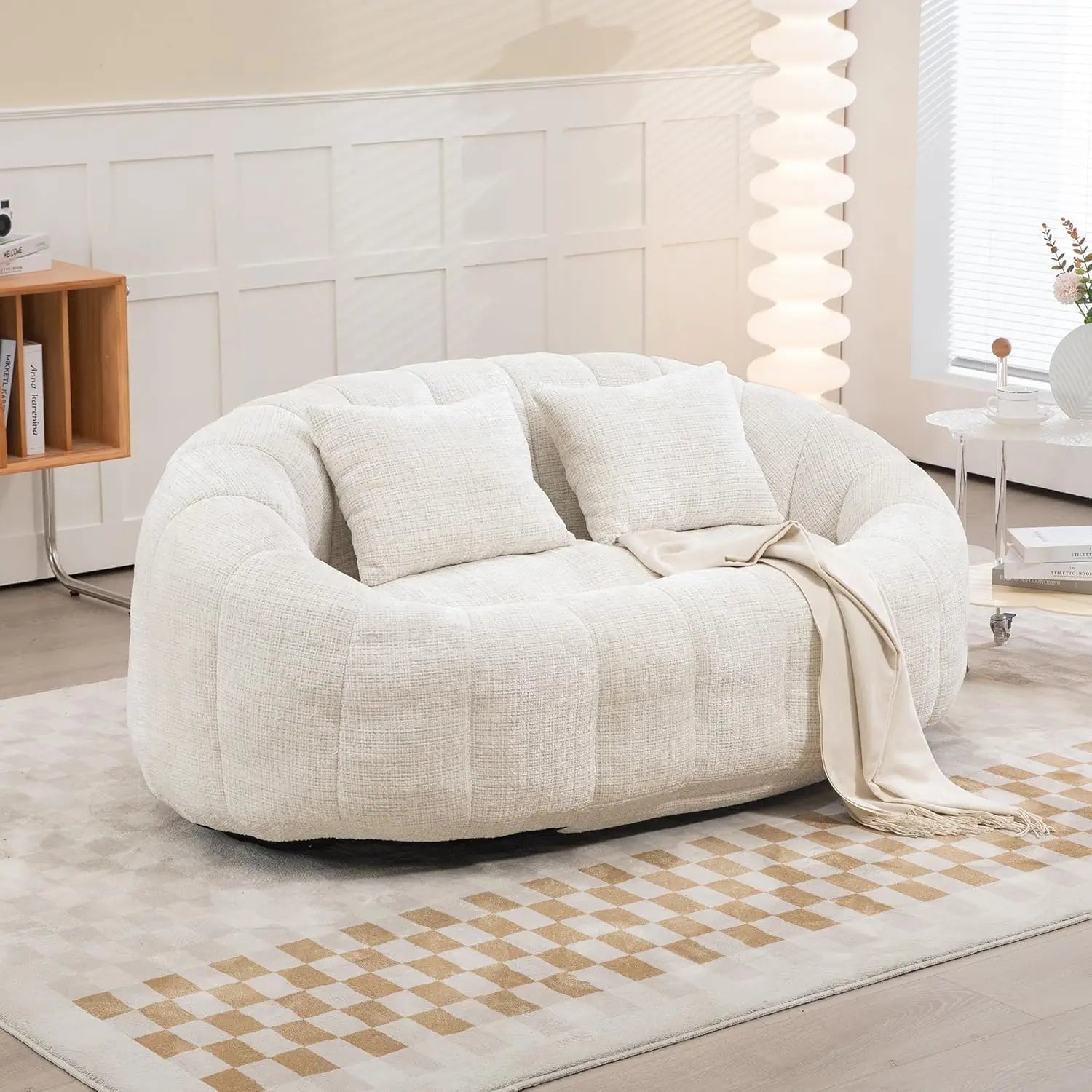 Bean Bag Sofa, Comfy Loveseat Sofa with 2 Pillows, Soft Giant Bean Bag Chair, Cozy Round Lazy Sofa with Wide, Customized