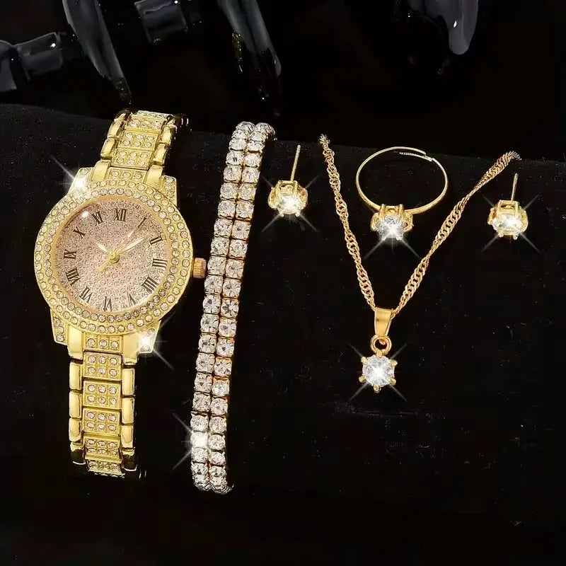 6PCS Luxury Crystal Women Watch Set