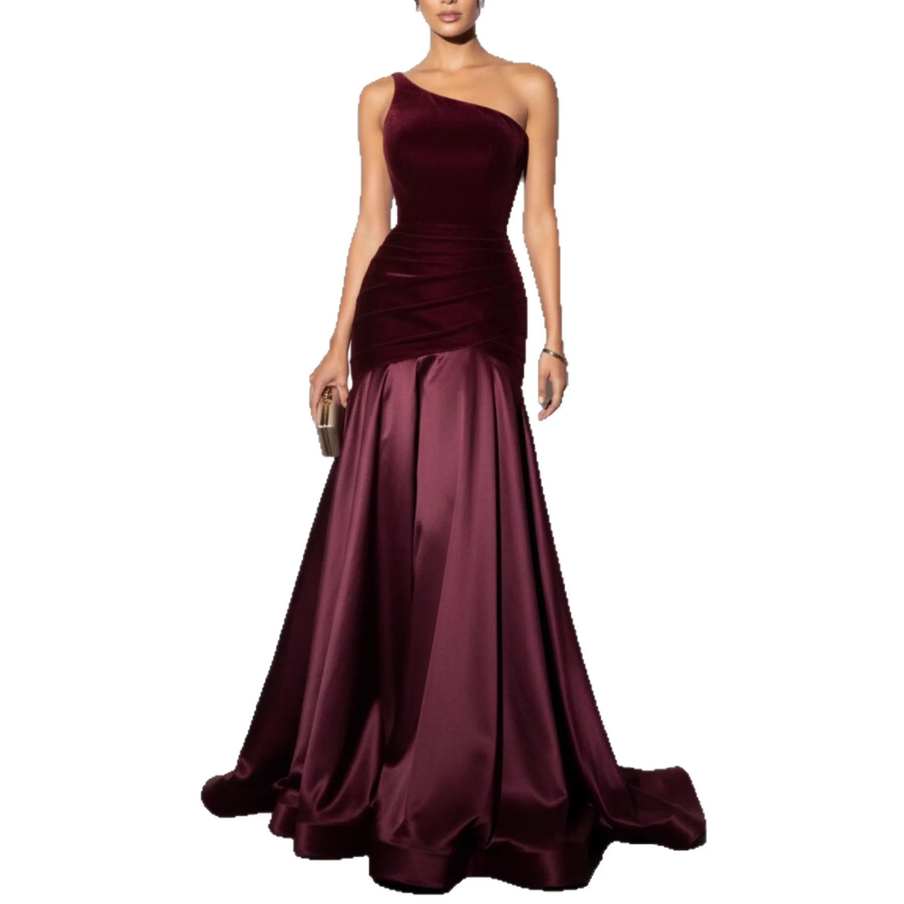 Elegant Party Dresses Women Fashion Waist Slim A-line Spliced Long Dress Female Off-shoulder Velvet Patchwork Evening Gown