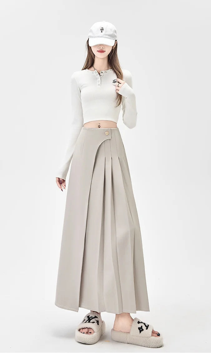 SMTHMA Women's High-Waisted Slimming Solid A- Line Skirt New Fashionable Big Umbrella Skirt Autumn/Winter Season Long Skirt