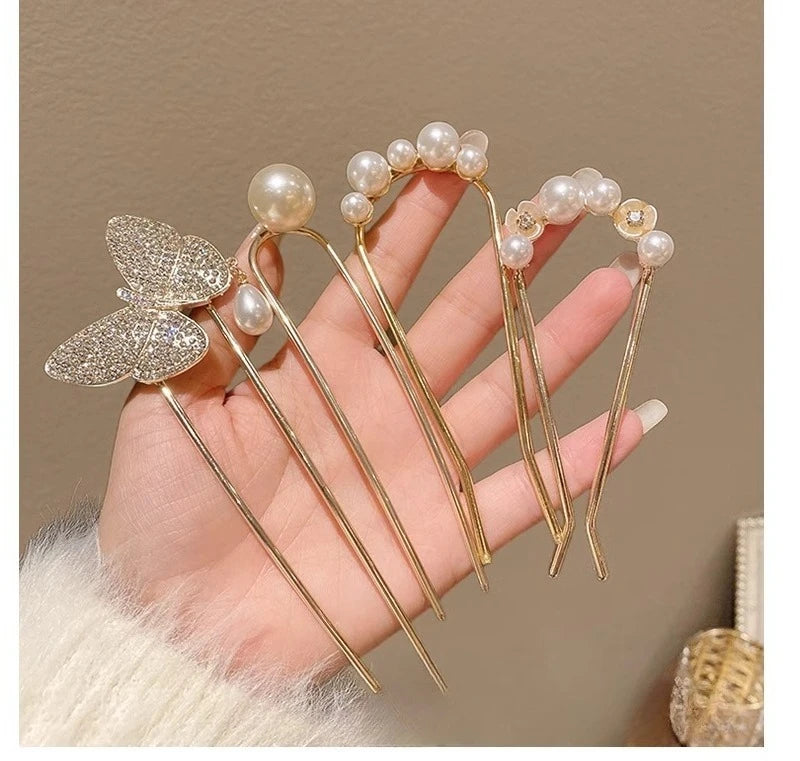 2025 New Pearl U-shaped Hairpin Women's Insert Hairpin, Fixed with Coiled Hair,senior grade Hairpin Headpiece