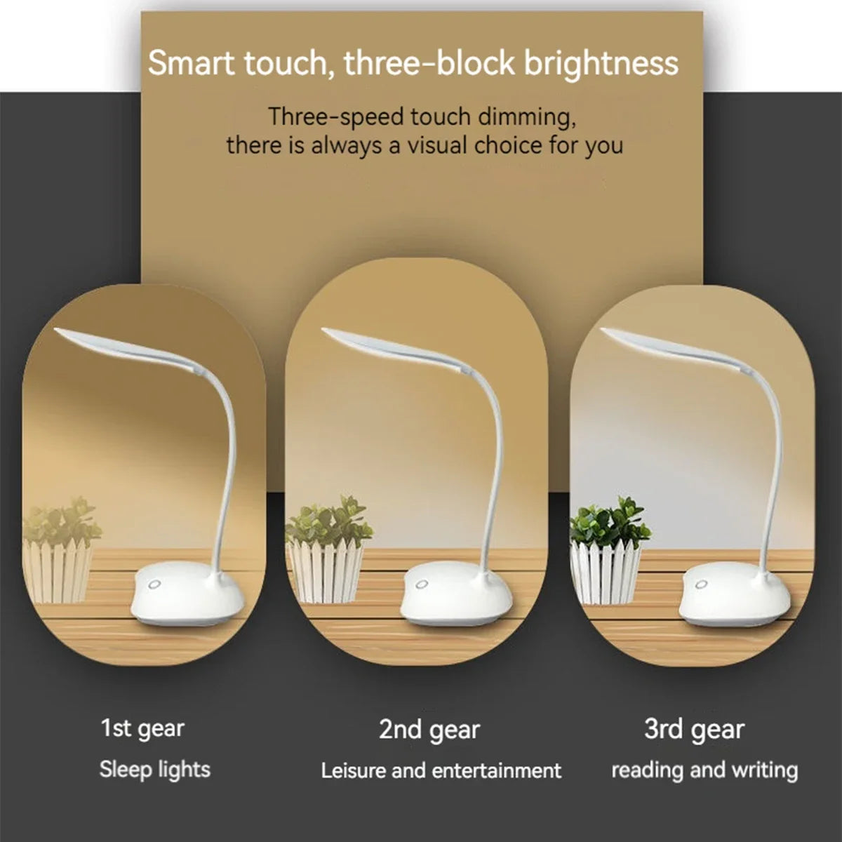 LED Portable Desk Lamp – USB Charging & Touch Dimming