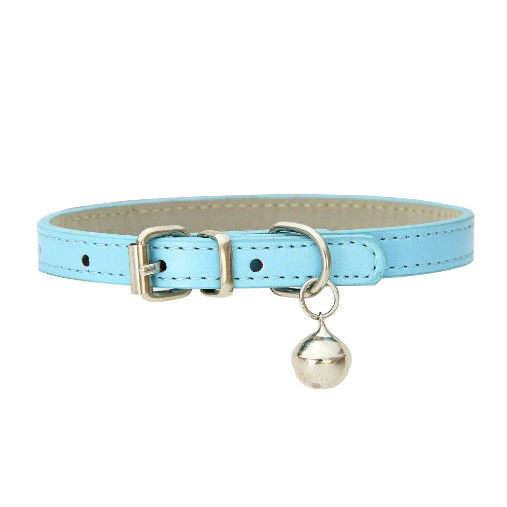PU Leather Pet Collar with Bell & Leash for Dogs & Cats