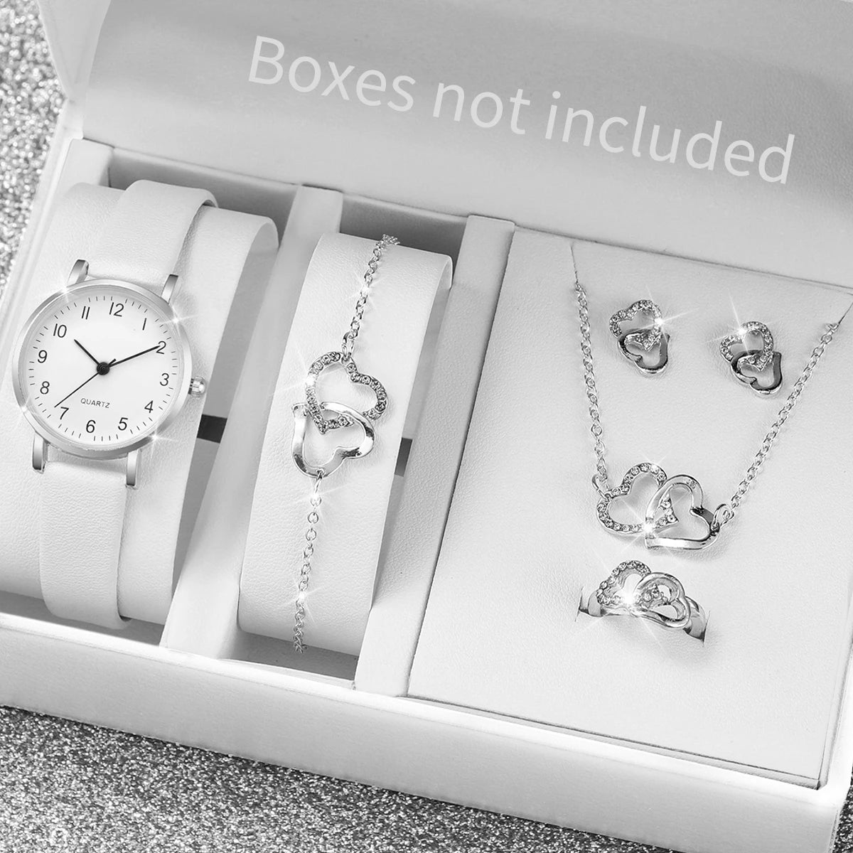 Women Quartz Leather Watch Set