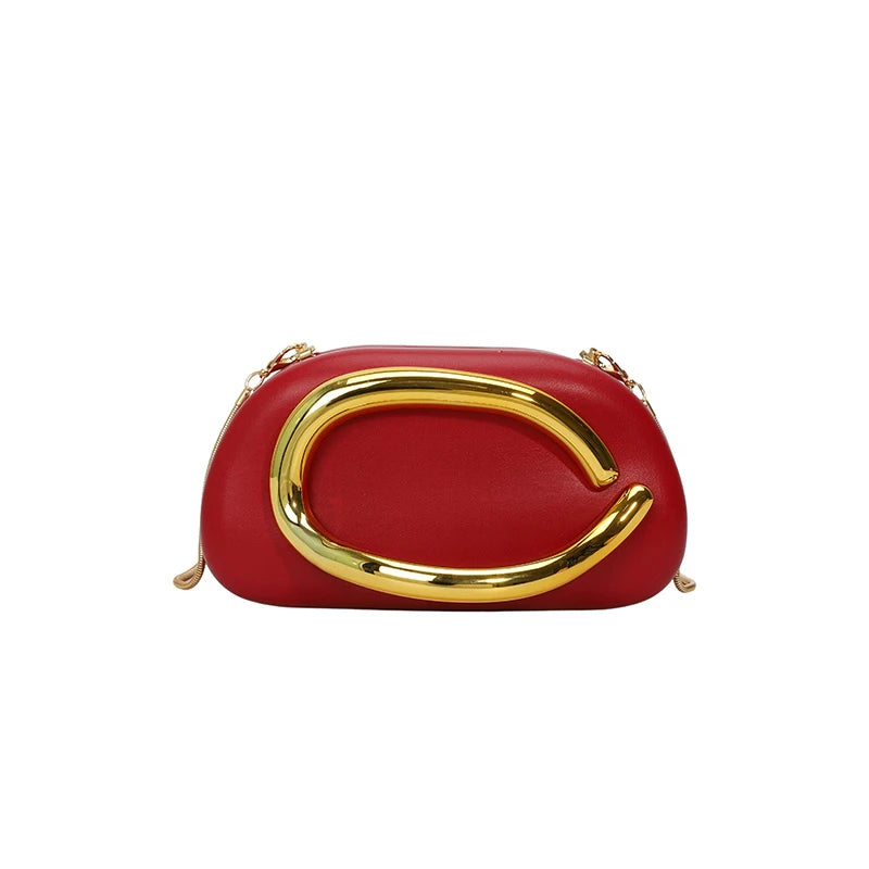 Women PU Leather Metal Handle Handbag & Removable Strap Crossbody Shoulder Bag Hand-held Shoulder Clutch Bag for Wedding Party
