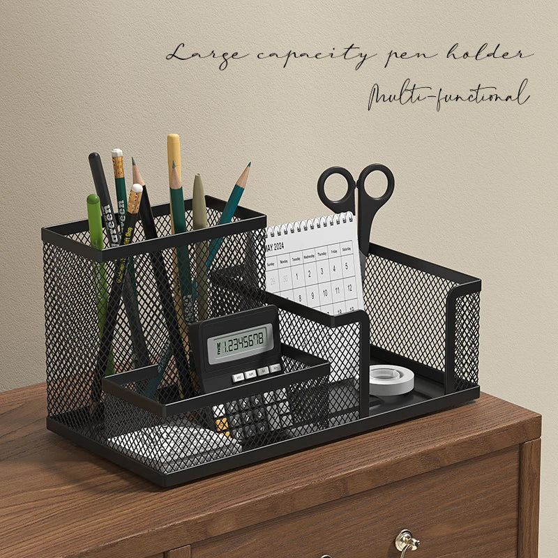 Mesh Desk Organizer – 3 Compartments, Black