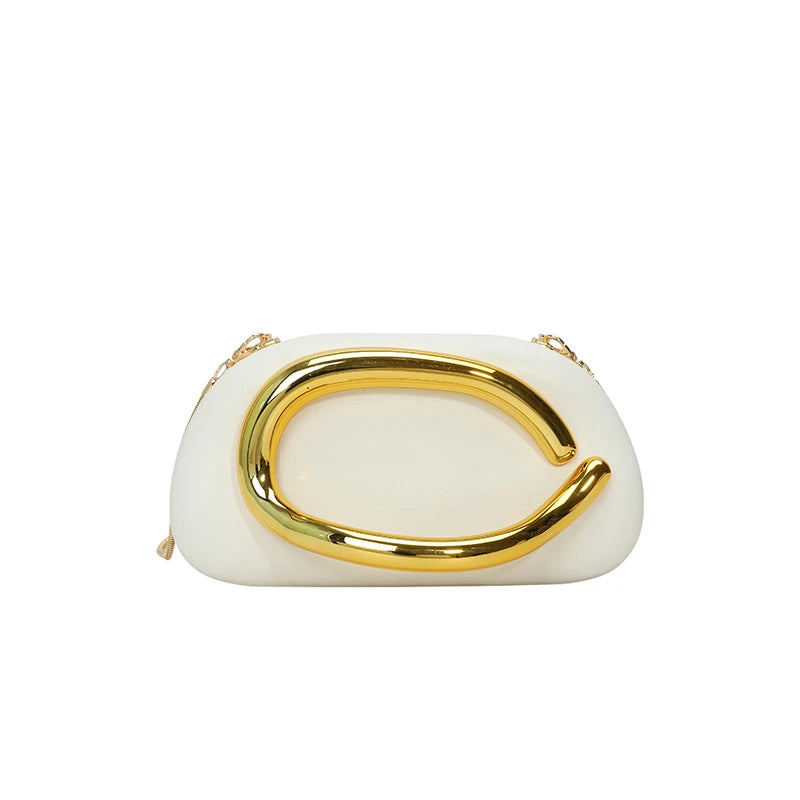 Women PU Leather Metal Handle Handbag & Removable Strap Crossbody Shoulder Bag Hand-held Shoulder Clutch Bag for Wedding Party