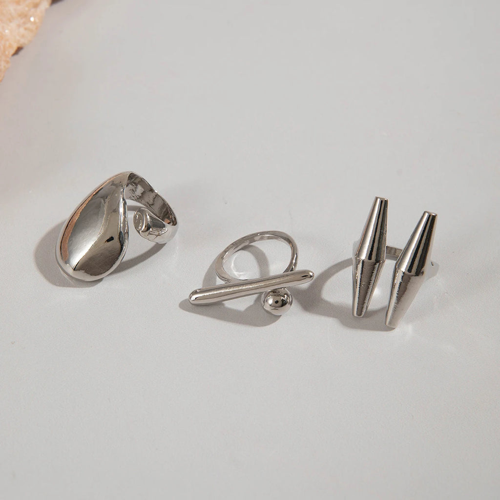 Tocona 2024 New Trendy Geometric Gold Silver Colour Set Rings for Women Adjustable Finger Ring Party Wedding Jewelry Accessories