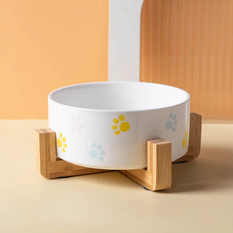 Ceramic Pet Bowl with Wooden Mat – Spine-Friendly