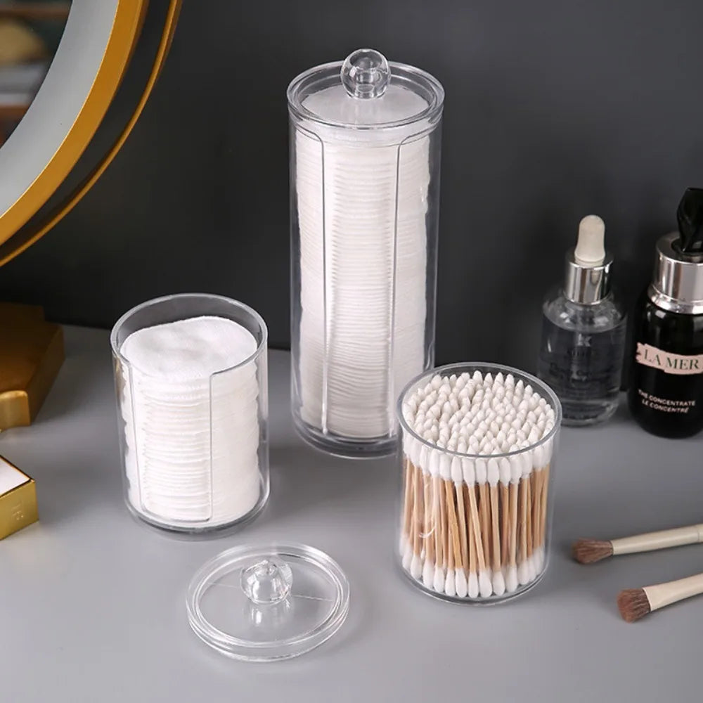 Acrylic Cosmetics Storage Box Transparent Bamboo Lid Container Storage Case Round Jewelry Storage Organizer Box Living Room