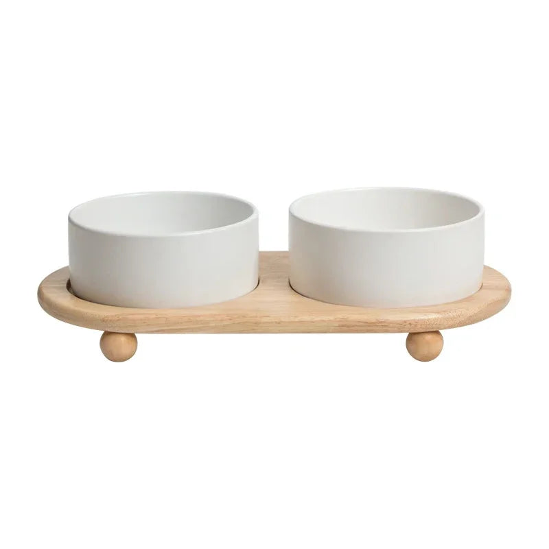 Elevated Pet Bowl with Wood Stand (400/850ml)