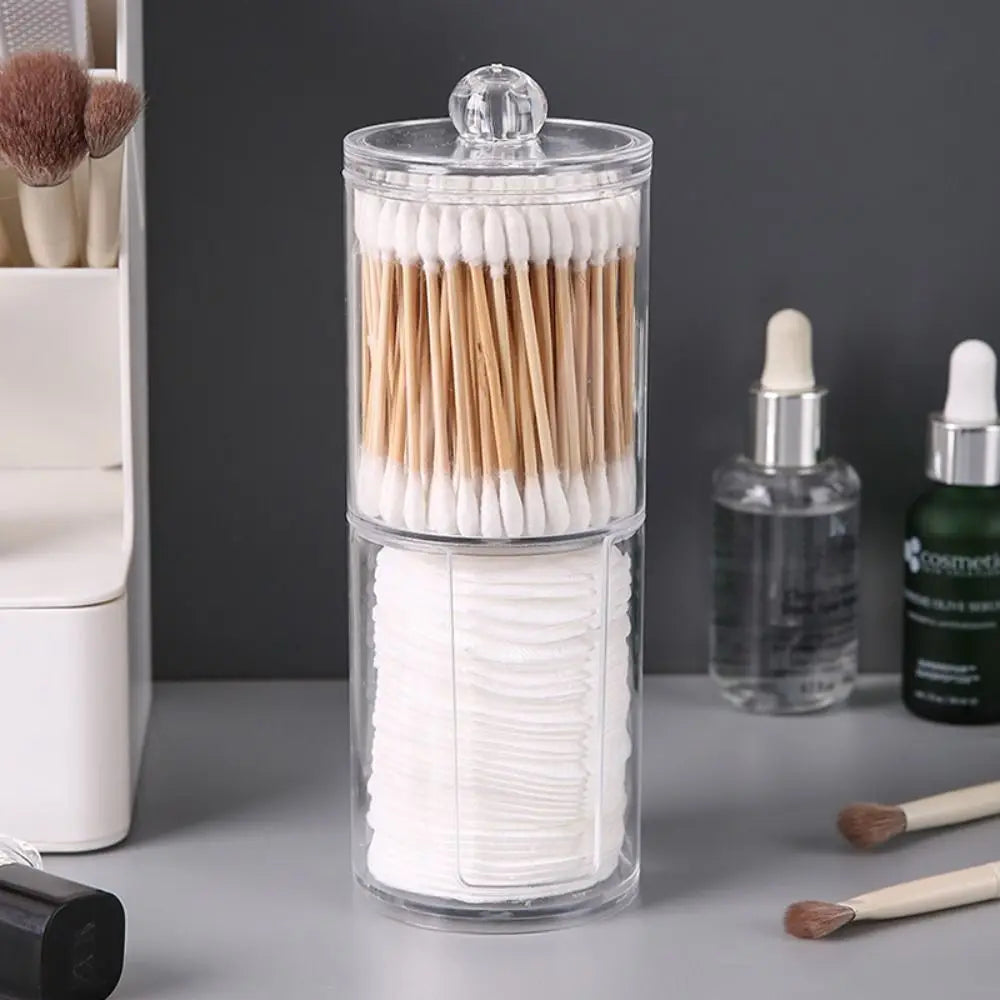 Acrylic Cosmetics Storage Box Transparent Bamboo Lid Container Storage Case Round Jewelry Storage Organizer Box Living Room