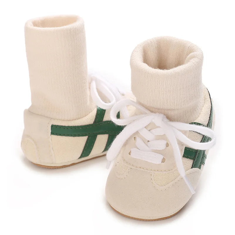 Baby Boys First Walkers – Soft Sole Striped Sneakers (0-12M)