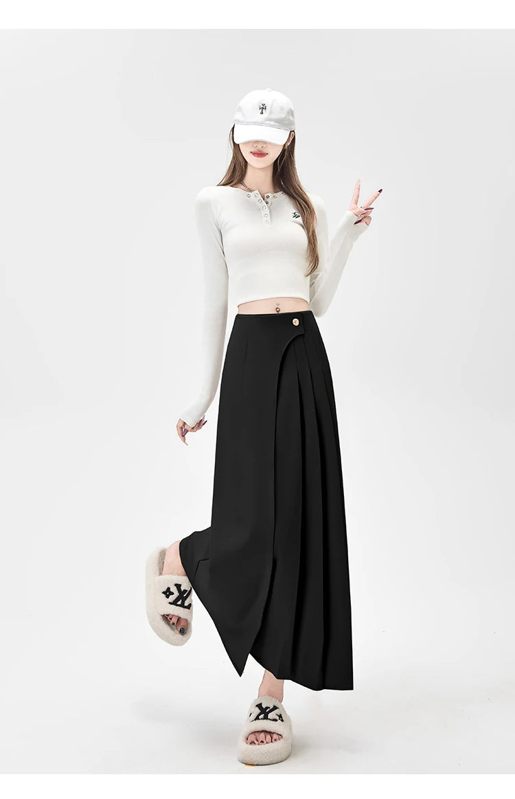 SMTHMA Women's High-Waisted Slimming Solid A- Line Skirt New Fashionable Big Umbrella Skirt Autumn/Winter Season Long Skirt
