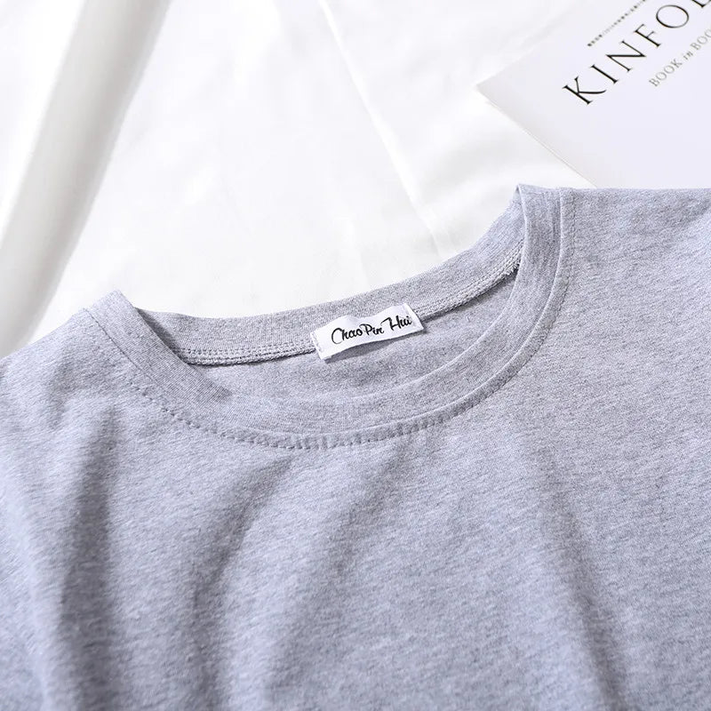 2023 Summer Short Sleeve T Shirts Women Cotton Solid T-shirt O Neck High Waist Crop Top Tee Female Casual Loose T Shirt