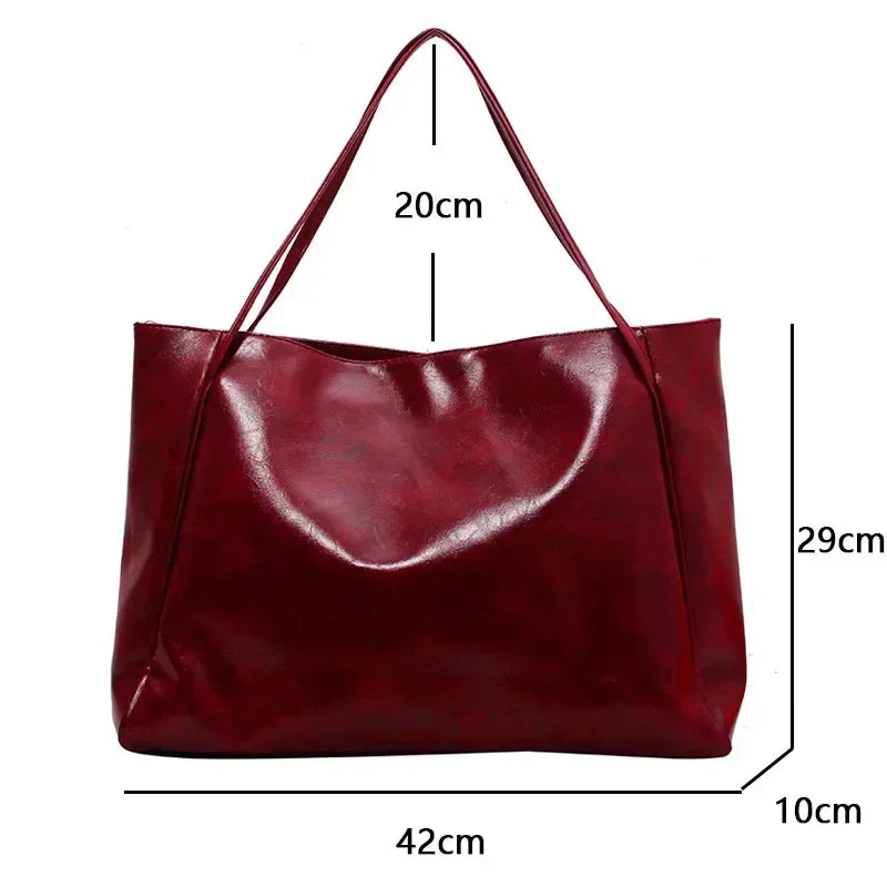 Women’s Fashion Tote Bag – Large Capacity Soft PU Leather Retro Shoulder & Crossbody Bucket Bag