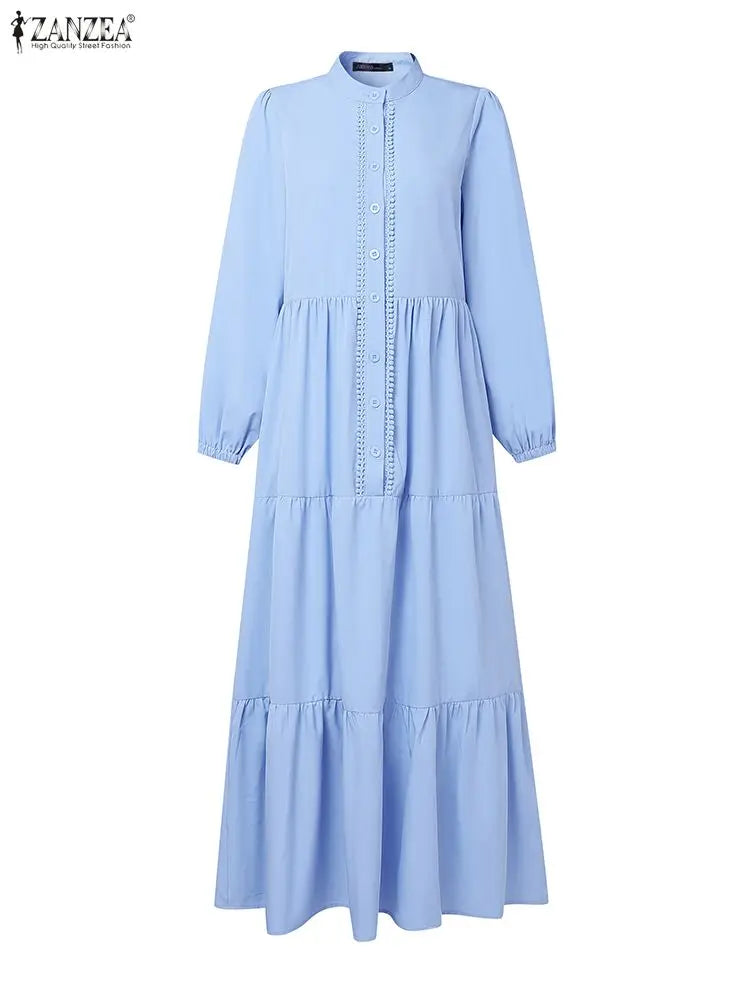 ZANZEA 2026 Spring Loose Dresses Fashion Muslim Abaya Robe Femme Elegant Long Sleeve Work Sundress Women Maxi Long Dress Kaftan