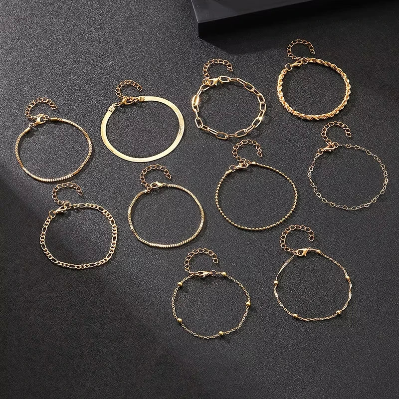 Vintage Gold Snake Chain Bracelet Set