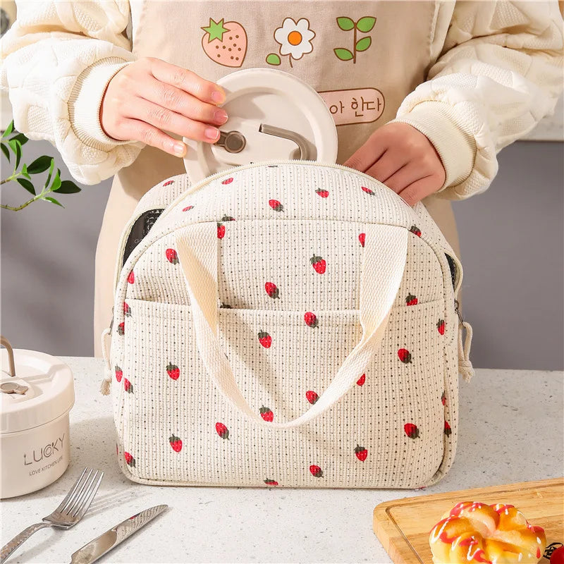 Thermal Insulation Corduroy Lunch Bag - Multifunctional Picnic Food Pouch & Storage Handbag, Cooler Bag Perfect for Kids School
