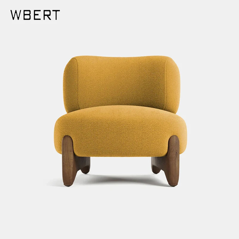 WBERT Nordic Light Luxury Fabric Solid Wood Arc Sofa Designer Simple Small Family Residential Single Leisure Sofa