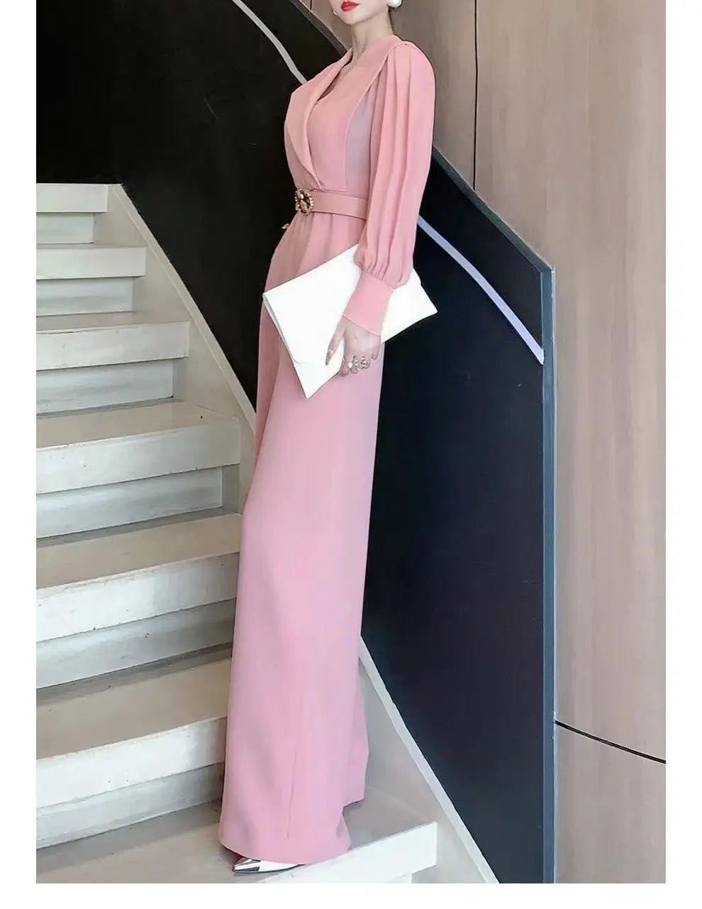 2025 New Spring Autumn Women Long Jumpsuits Fashion Elegant Office Lady Long Sleeve Wide Leg Pants Rompers