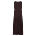 ETJ Women Brown Sleeveless High Neck Midi Dress Pleated Skirt Flowy Wrap Dress Minimalist Elegant Office Party Wear 2026