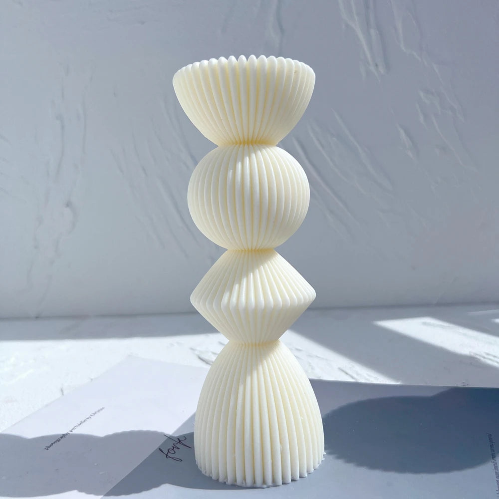 Two Sizes Ribbed Pillar Candle Silicone Mold