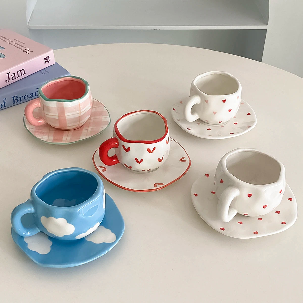 Nordic Hand-Painted Ceramic Coffee Mug & Saucer