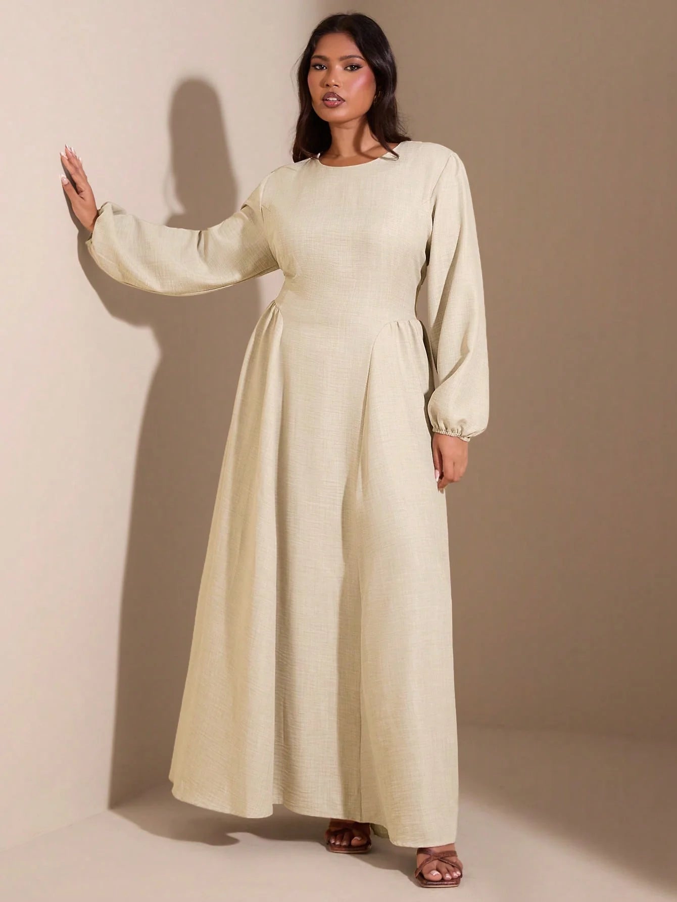 High-End, Solid-Color, Simple, Versatile, Long-Sleeved, Long Dress