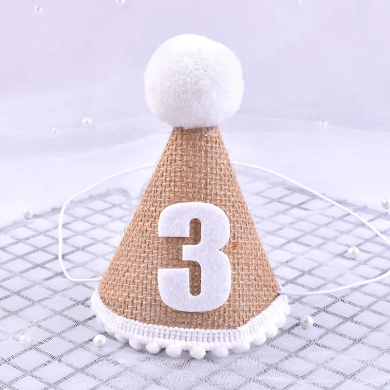 Burlap Baby Birthday Party Hat – Linen Felt, 1st–3rd Year