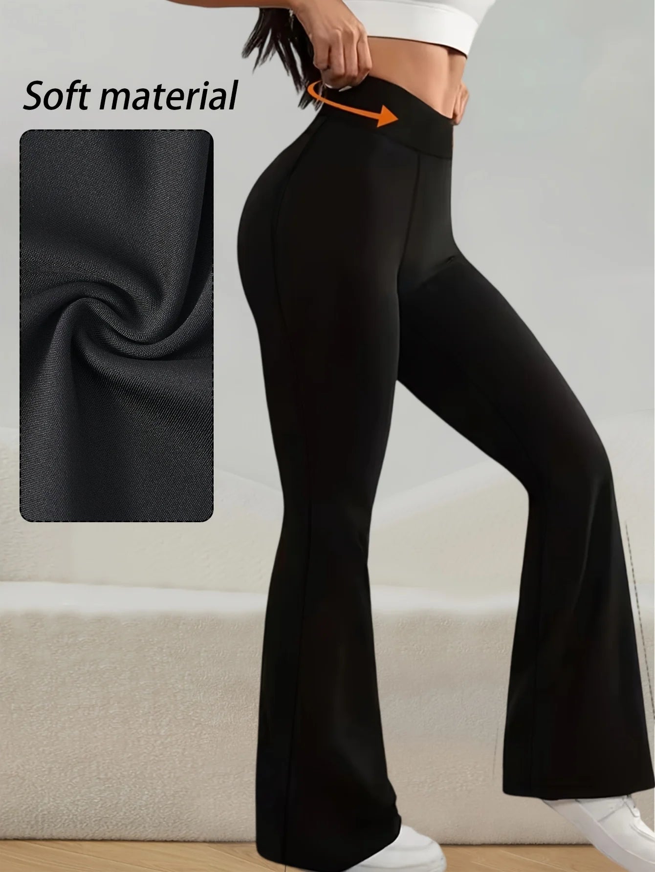 Women's High Waist Bell Bottom Pants Lightweight High Elastic Moisture Wicking Comfy Breathable Flared Leggings Yoga Casual Wear