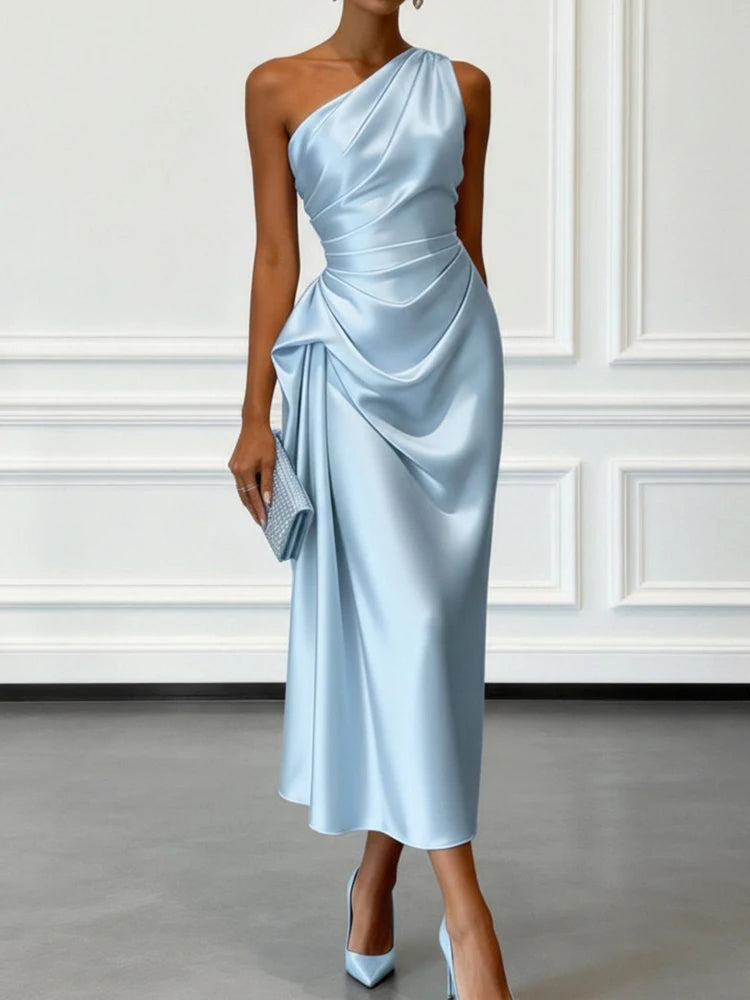 Women Skew Collar Patchwork Maxi Dress Sleeveless Chic Holiday Party Casual Fashion Ladies Summer Solid Dress Streewtear Vestido