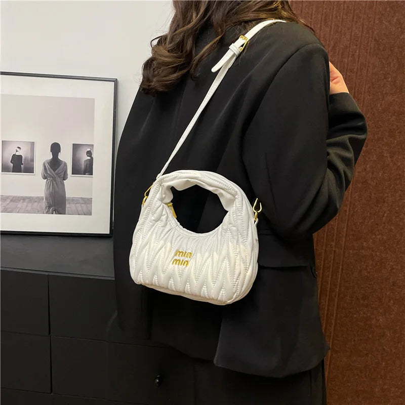 Designer Women Handbags 2025 French Women's Bag Pleated Miu Niche Trendy Handbag Crescent Bag Ins Single Shoulder Crossbody Bag