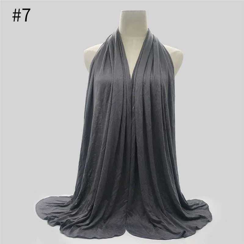 28Color Modal Cotton Jersey Hijab Scarf Ramadan Long Muslim Shawl Plain Solid Soft Turban Wraps For Women Headband