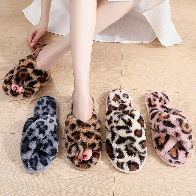 Leopard Plush Women Slippers